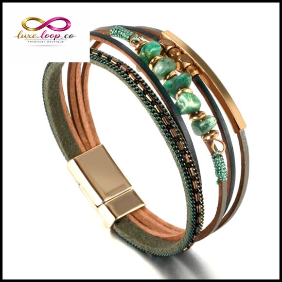 Leather Wrap Bracelet Boho Crystal Beads Cuff Jewelry Women's Accessory - Picture 2 of 6